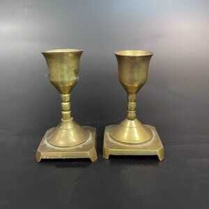 Solid Brass Candle Stick Holders Set of 2 Small 1.75” x 3" Vintage India